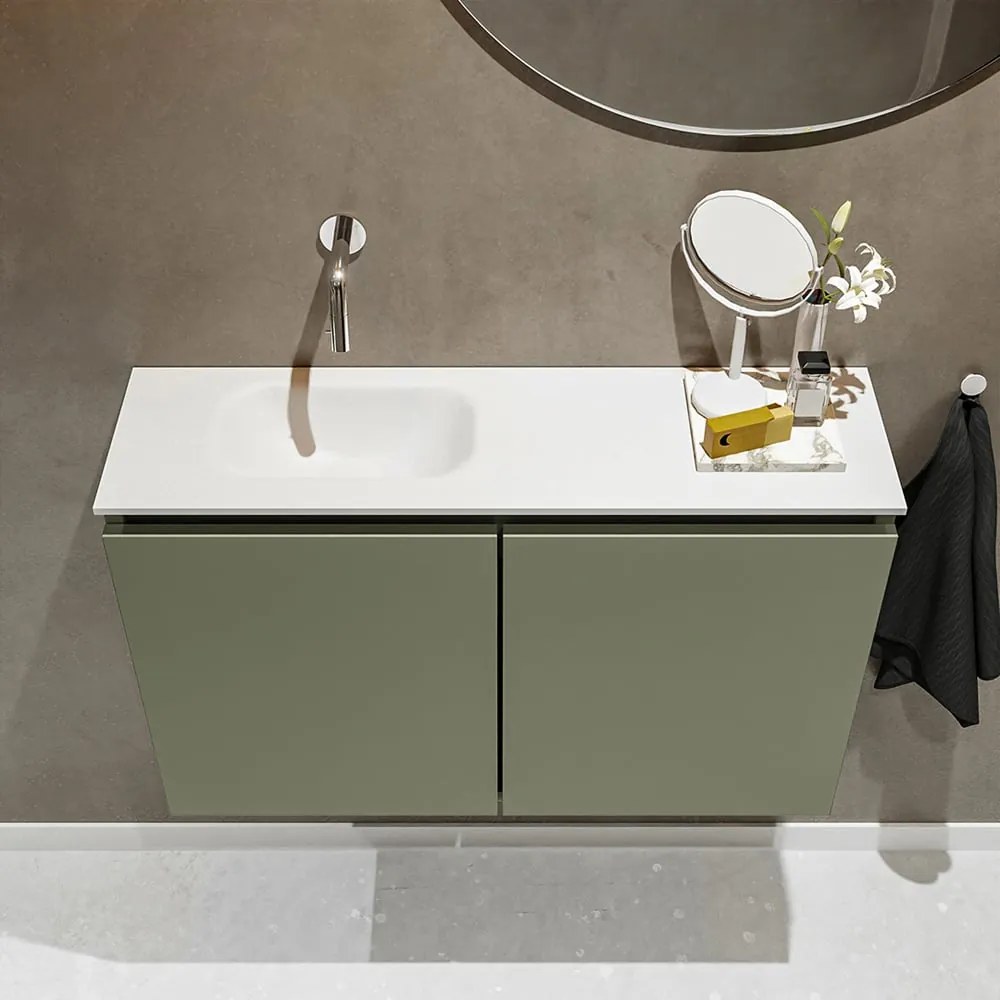 Mondiaz Ture 80cm toiletmeubel army met wastafel talc links geen kraangat