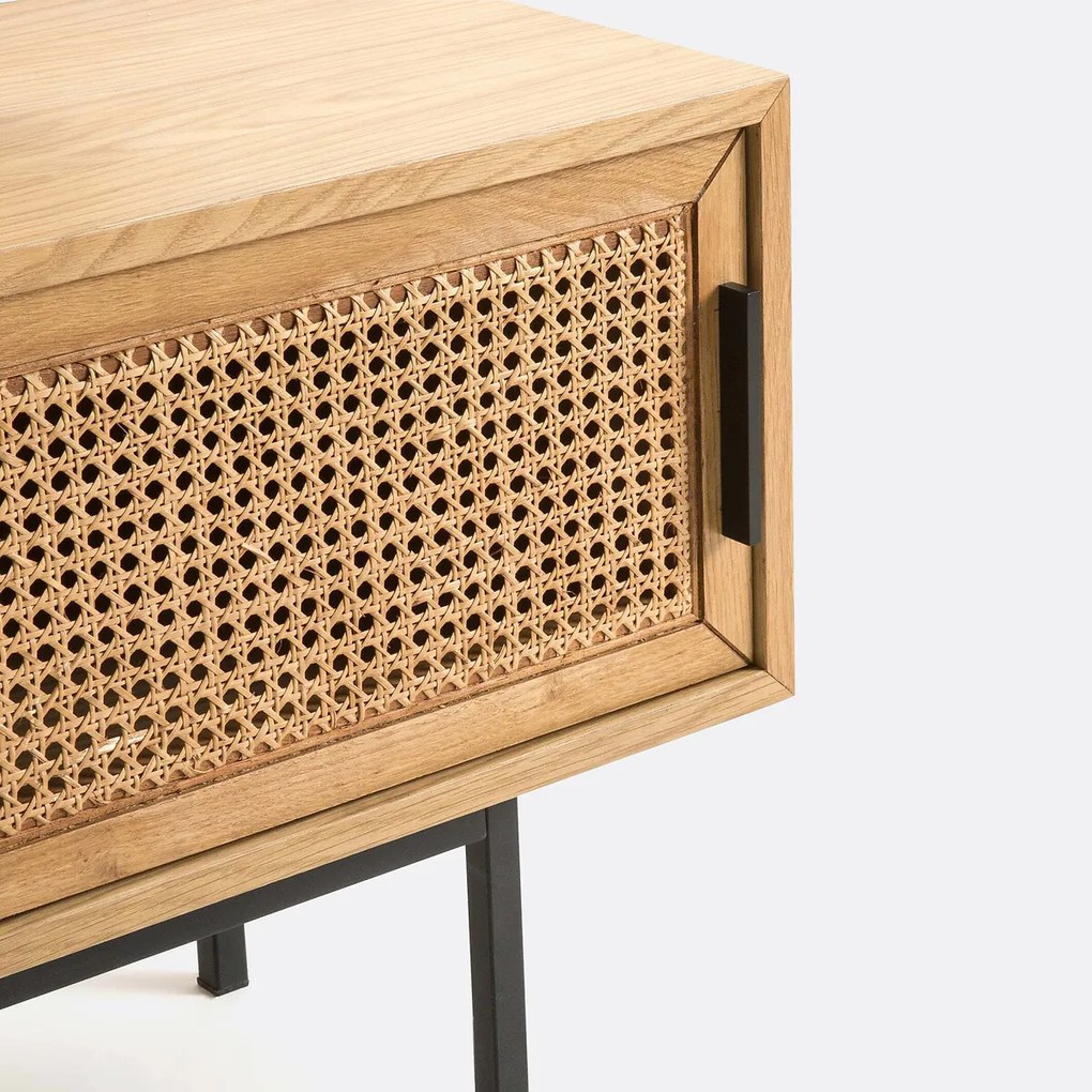 TV-meubel, eikenhout, fineer en vlechtwerk 160 cm, Waska