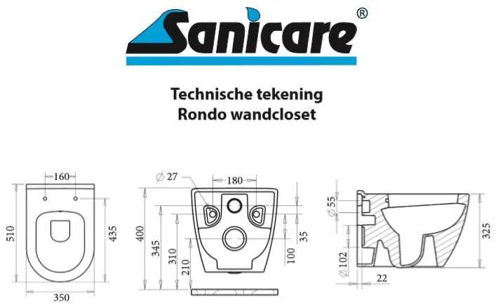 Sanicare Rondo wandcloset met soft-close & quick release toiletzitting