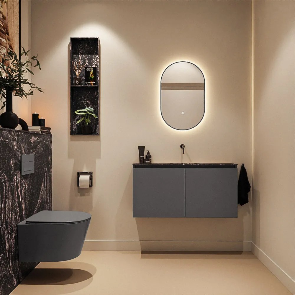 Mondiaz Ture DLux toiletmeubel 100cm dark grey met wastafel lava midden zonder kraangat