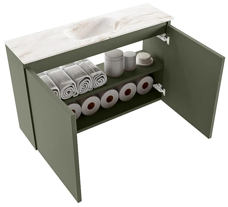 Mondiaz Ture DLux toiletmeubel 80cm army met wastafel frappe midden met kraangat