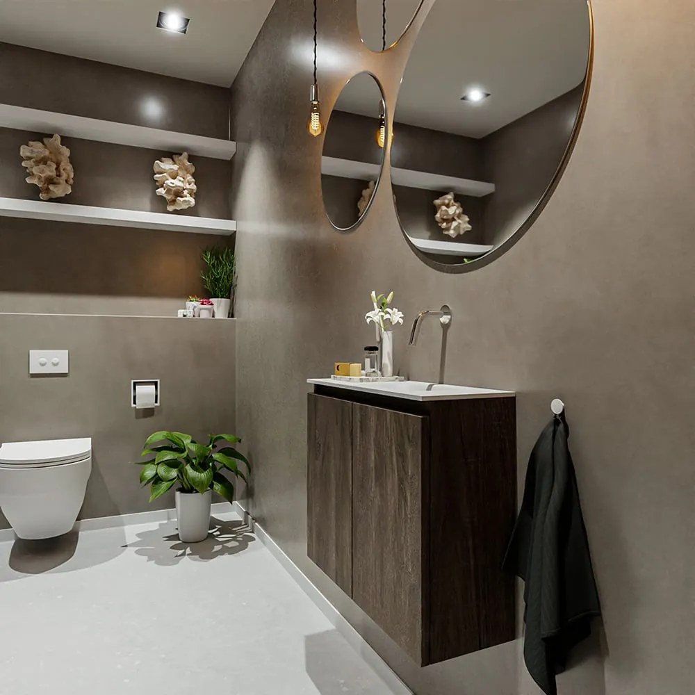 Mondiaz Ture 60cm toiletmeubel dark brown met wastafel talc rechts geen kraangat