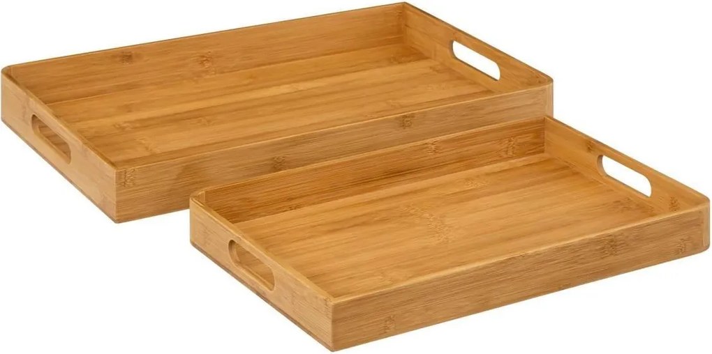 5Five Bamboe Dienbladen Set - 2 Stuks - 46x30 cm &amp; 38x26 cm - Lichtbruin