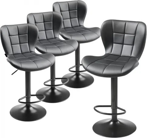 VEVOR barkrukken 4-pack moderne barkrukken van PU-leer, 360° draaibare bistrokruk met rugleuning en voetensteun, in hoogte verstelbare keukenkruk (draagvermogen 149,7 kg) voor eetkamer, zwart