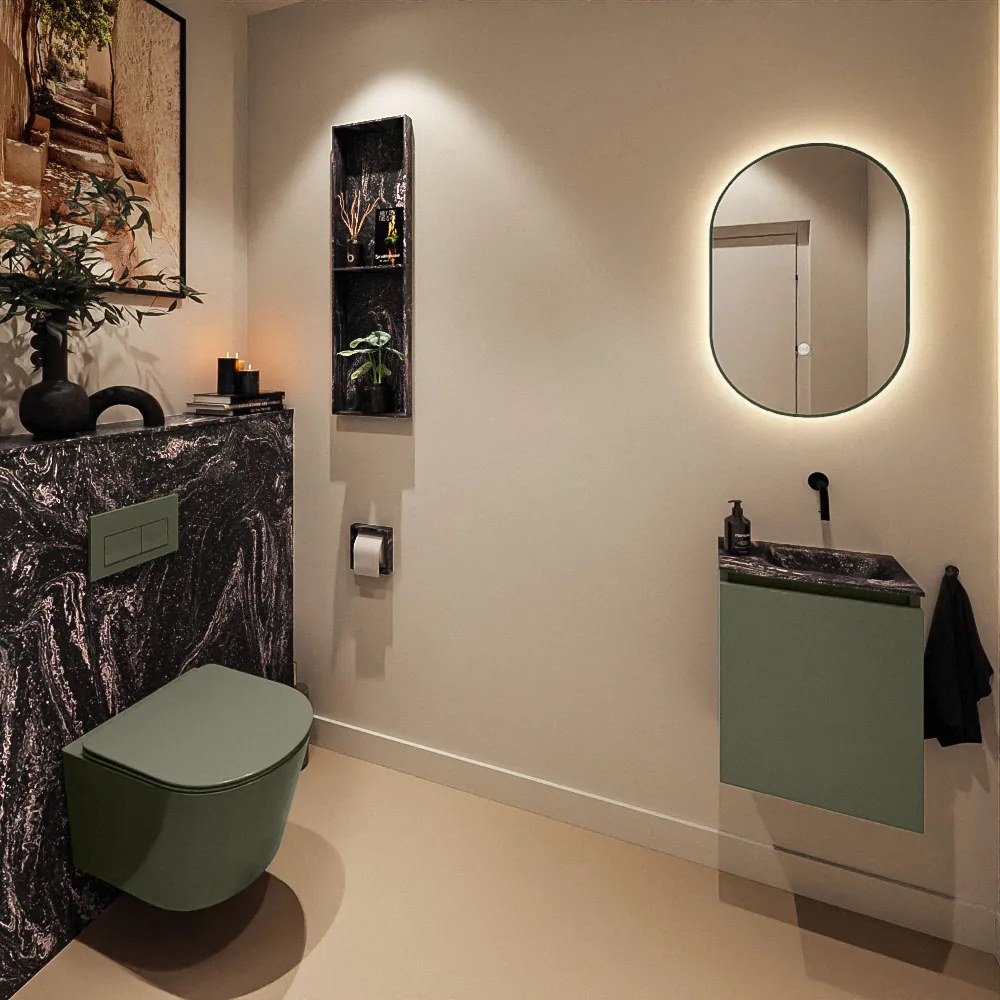 Mondiaz Ture DLux toiletmeubel 40cm army met wastafel lava rechts zonder kraangat