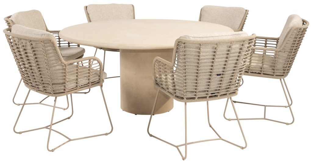 Hampton Fabrice dining tuinset 160xH75 cm 7 delig rond mortex latte 4 Seasons Outdoor