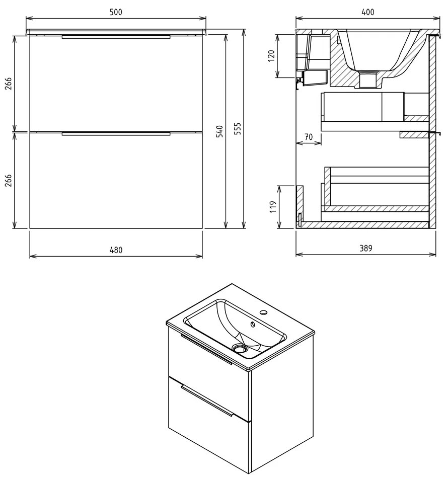 Sapho Cirasa Compact wastafel onderkast 50x39x54cm eiken