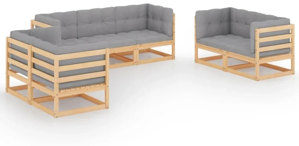 vidaXL 7-delige Loungeset met kussens massief grenenhout