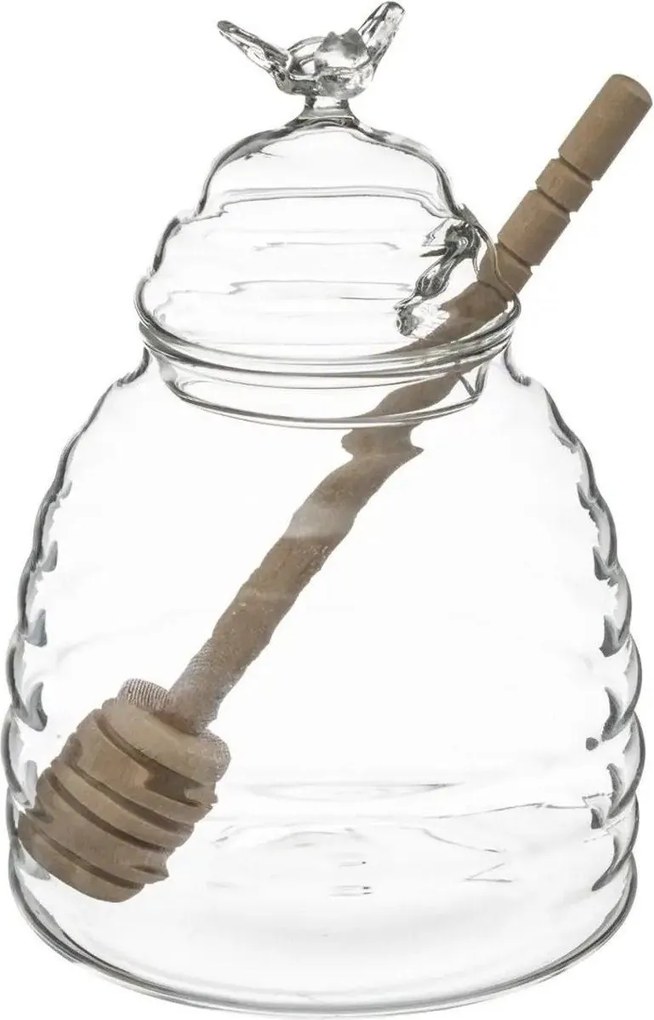 Secret de Gourmet Glazen Honingpot met Eikenhouten Lepel - 400 ml - Transparant