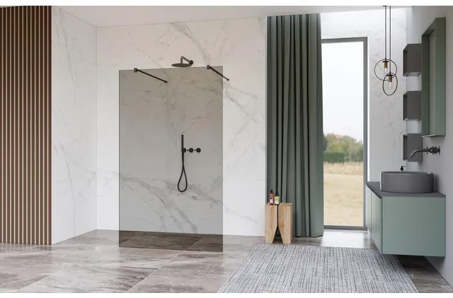 Fortifura Galeria Vrijstaande Inloopdouche - 140x200cm - Rookglas - antikalk - 8mm veiligheidsglas - wandsteunen - Geborsteld Gunmetal PVD SW927771 2x/SW797946