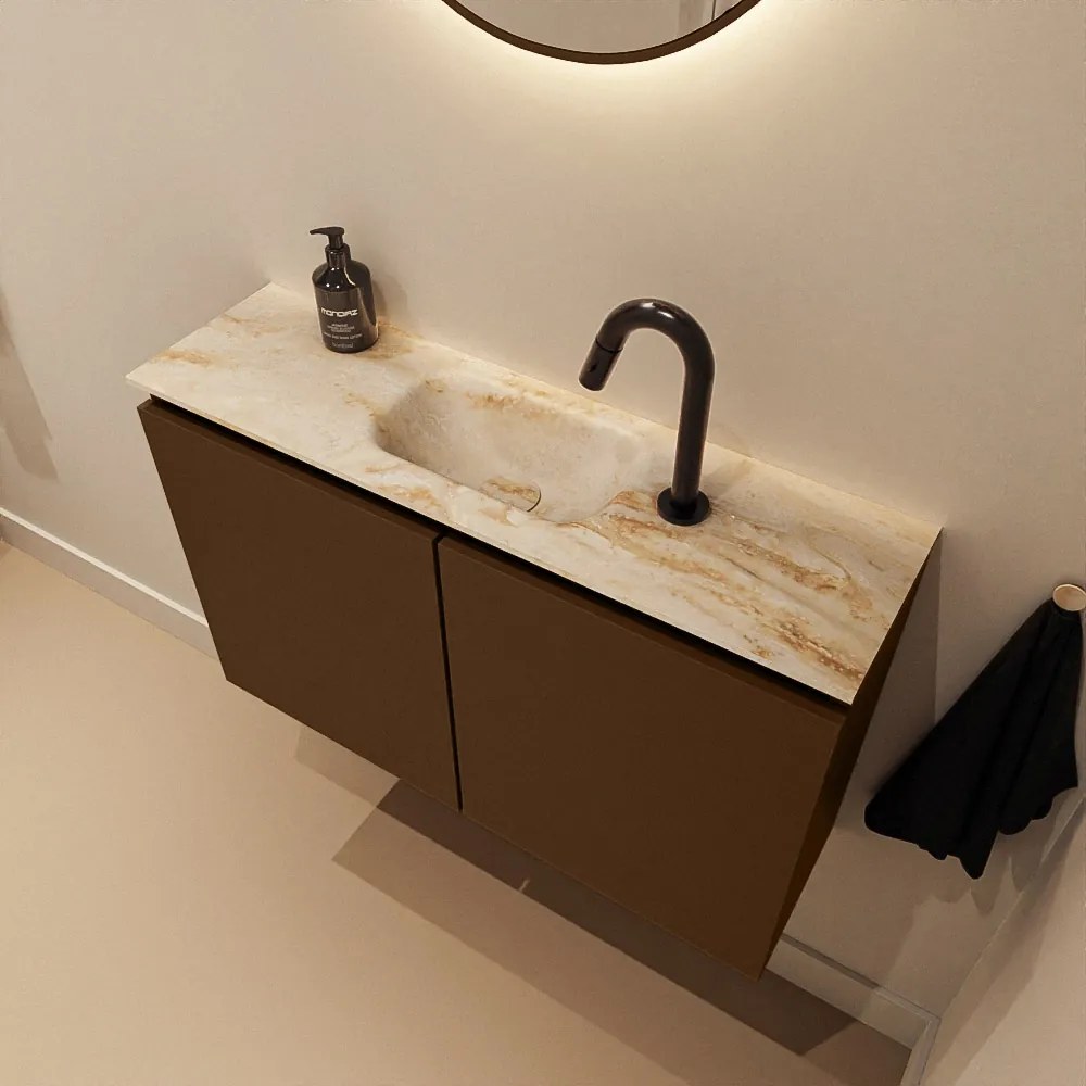 Mondiaz Ture DLux toiletmeubel 80cm rust met wastafel frappe midden met kraangat