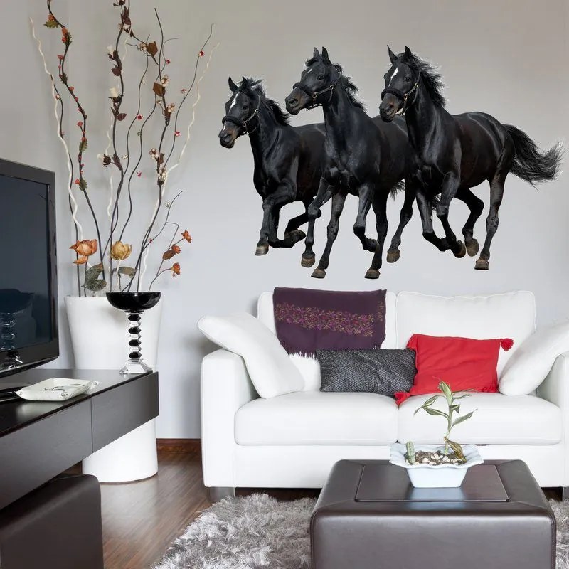 INSPIO Muursticker Drie zwarte paarden