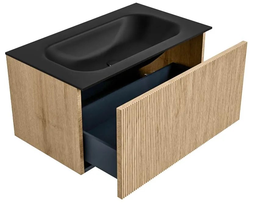 Mondiaz Kurve 80cm badmeubel oak met 1 lade en wastafel big small midden 1 kraangat urban