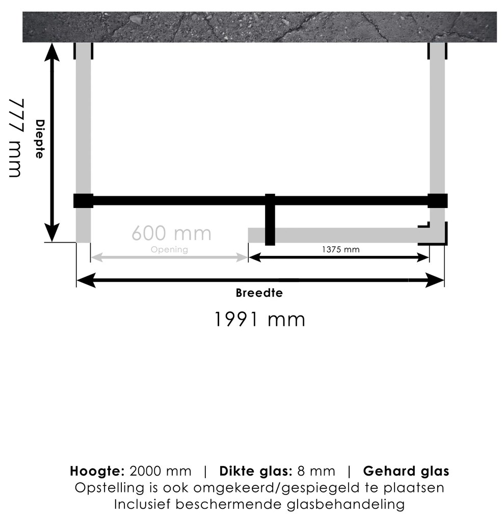 Brauer JC profielloze inloopdouche XL 200x80cm gunmetal geborsteld