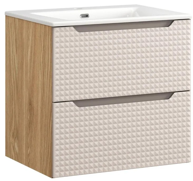 Comad Luxor Beige badmeubel 60cm met 2 lades en wastafel wit glans