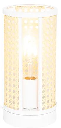 Retro tafellamp wit met rotan 12 cm - Akira Retro E27 cilinder / rond Binnenverlichting Lamp