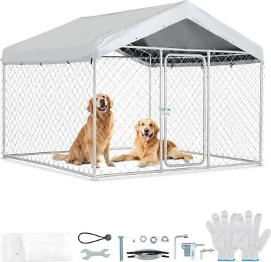 VEVOR Hondenren, 2x2x1,6 m, Hondenhok met veiligheidsslot, Buitenhondenhok met UV-bestendige en waterdichte dakbedekking, Robuuste hondenren/verblijf voor grote honden