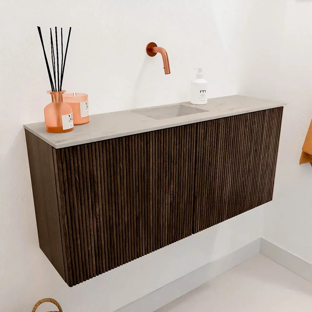 Mondiaz Joya DLux 90cm toiletmeubel walnut met wastafel faye midden zonder kraangat opalo