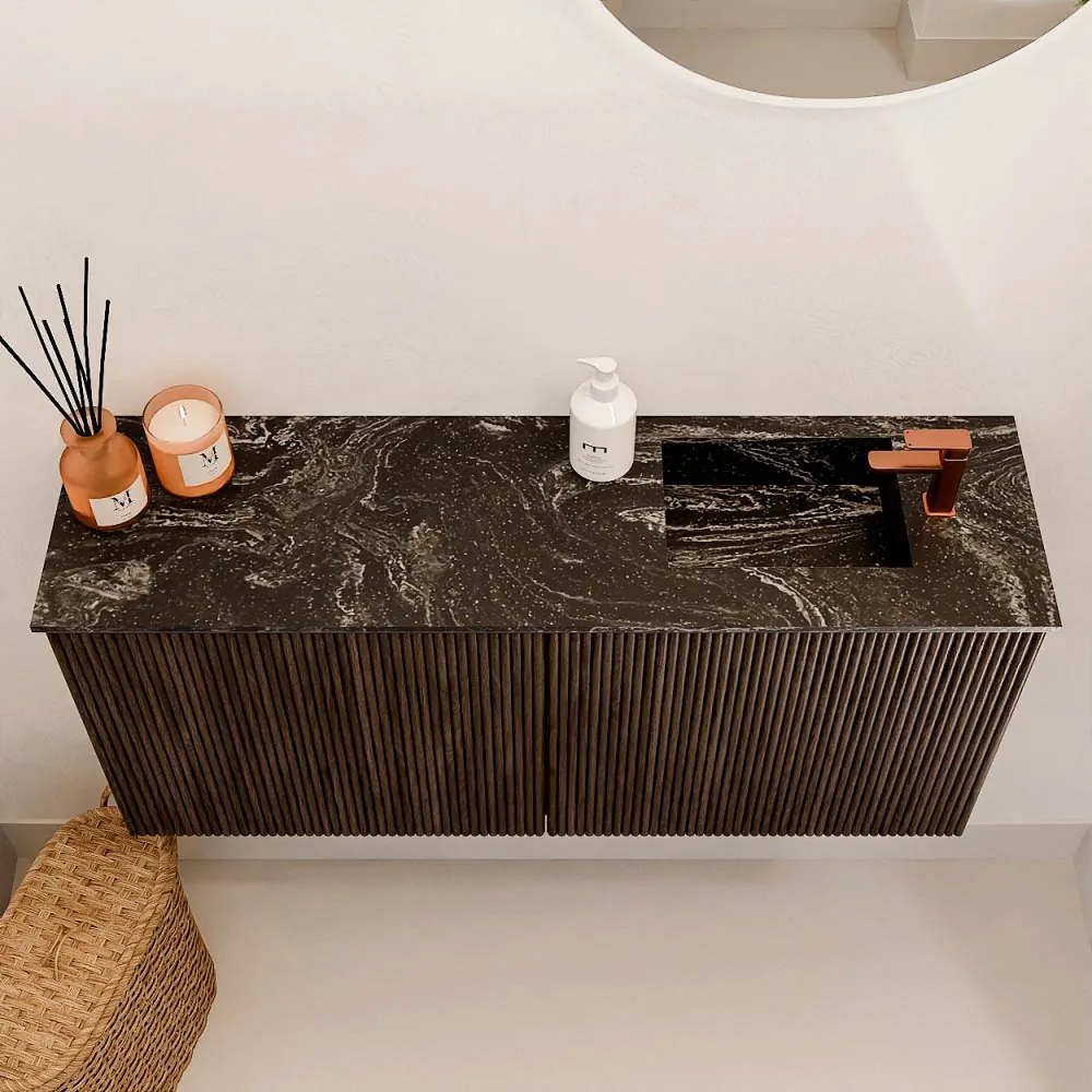 Mondiaz Joya DLux 90cm toiletmeubel walnut met wastafel faye rechts 1 kraangat lava