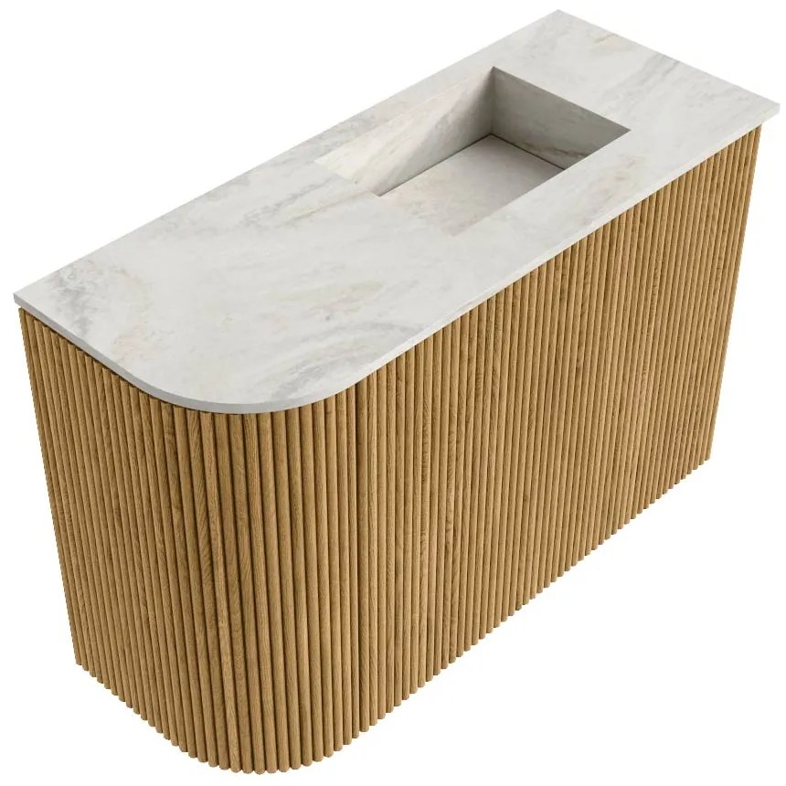 Mondiaz Joya DLux 60cm toiletmeubel ronding links oak met wastafel faye rechts 1 kraangat ostra