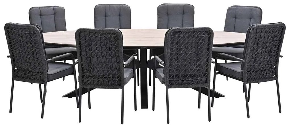Garden Impressions Aleria tuinset 9-delig - Tulli tuintafel 280x140xH75 cm - light teak vironwood