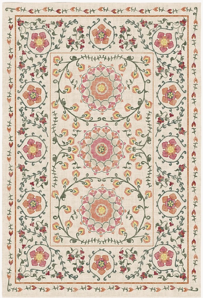 Wasbaar laagpolig vloerkleed Suzani