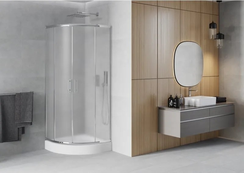 Mexen Rio halfronde douchecabine 70 x 70 cm, matglas, chroom + douchebak, wit - 863-070-070-01-30-4710
