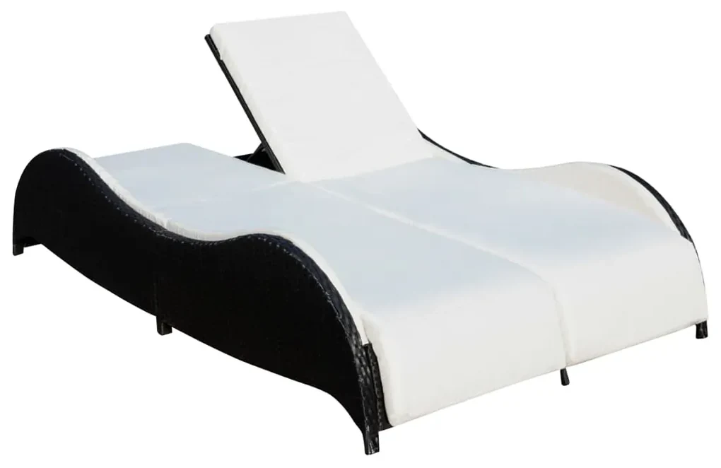 vidaXL Ligbed tweepersoons met kussen poly rattan zwart
