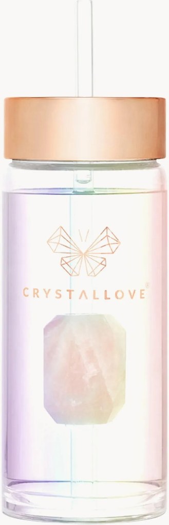 Waterfles Straw Hologram Crystallove van rozenkwarts