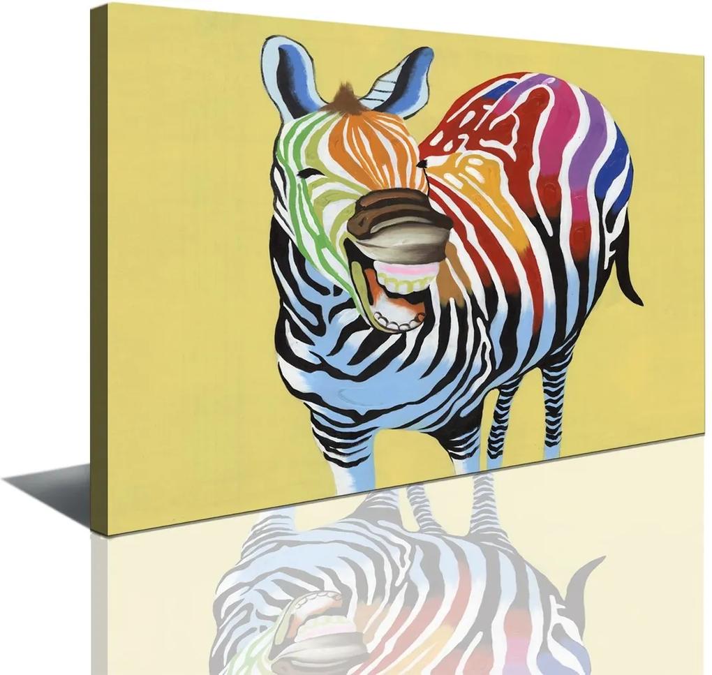 Schilderij - Lachende gekleurde zebra 80x60cm