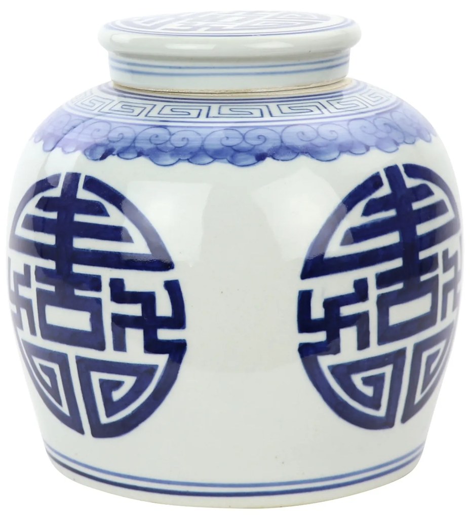 Fine Asianliving Chinese Gemberpot Blauw Gelukzaligheid Handgeschilderd B23xH23cm
