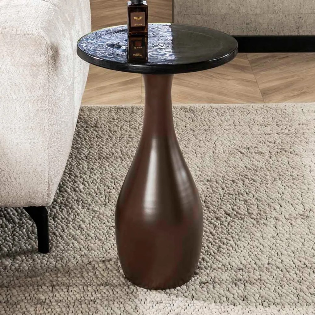 Ronde Bijzettafel Koperbruin Glas Middel - 40 X 40cm.