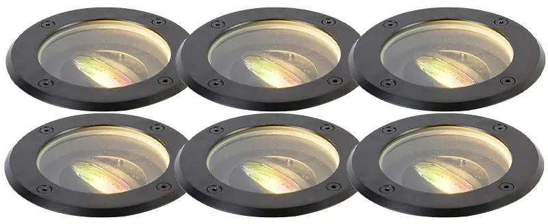Set van 6 smart buiten grondspots zwart verstelbaar IP65 incl. Wifi GU10 - Delux Modern GU10 IP65 Buitenverlichting