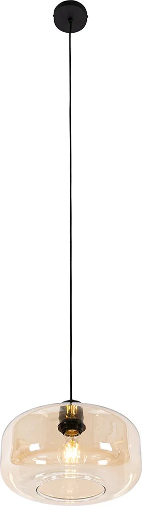 Smart hanglamp zwart met amber glas incl. Wifi A60 - Bizle