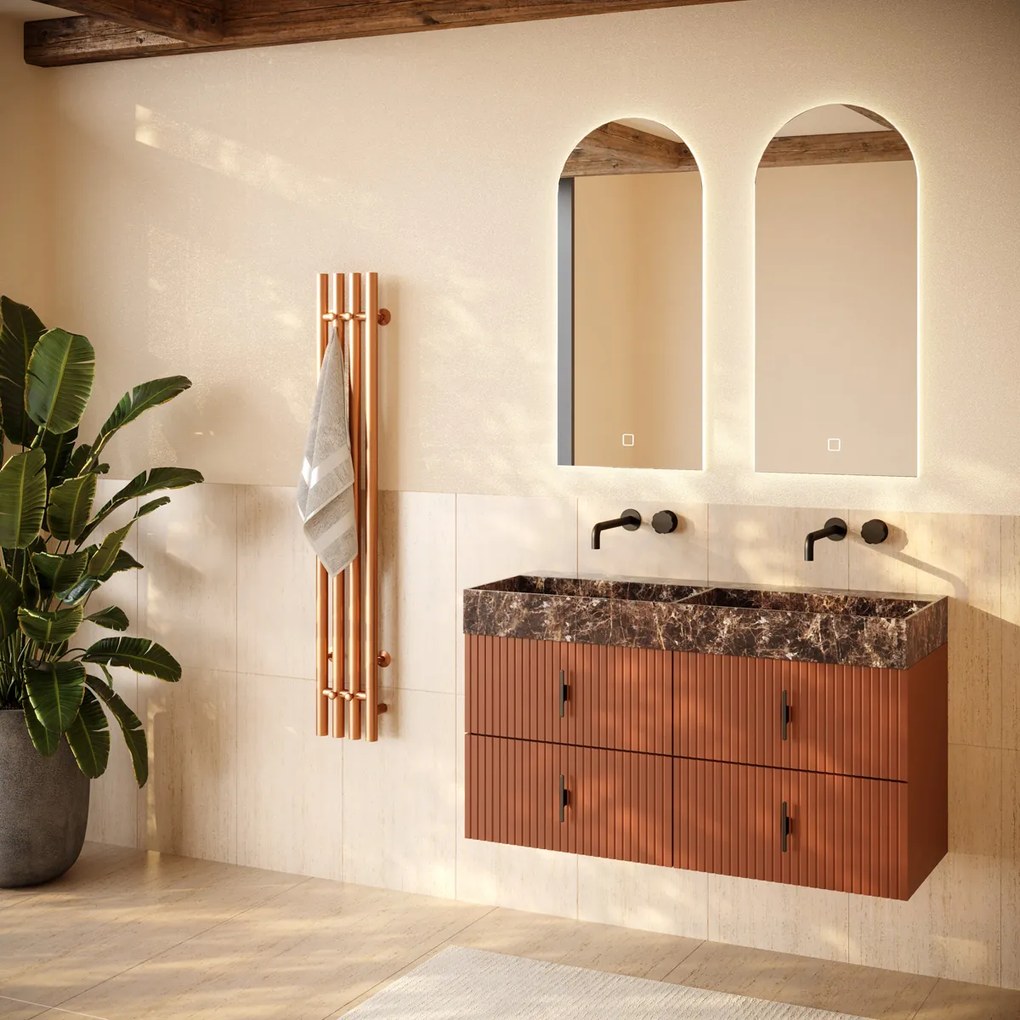 Muebles Murcia badmeubel ribbelfront 120cm terracotta met Dark Emperador wastafel zonder kraangaten