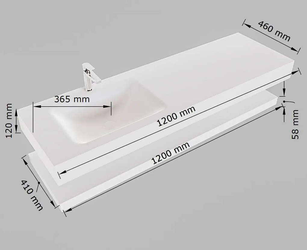 Mondiaz Alan DLux planchet 120cm met wastafel links zonder kraangat lava