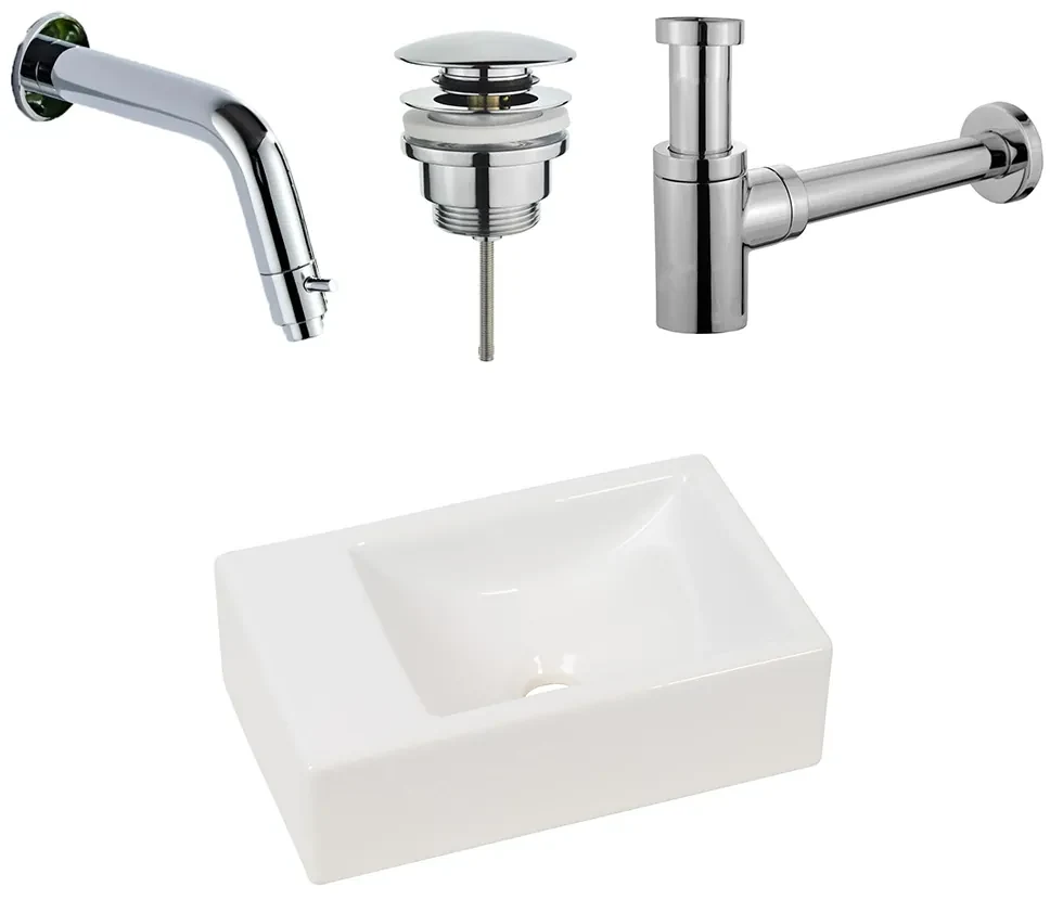 Plieger Houston fonteinset met mat witte fontein links en chromen inbouwkraan