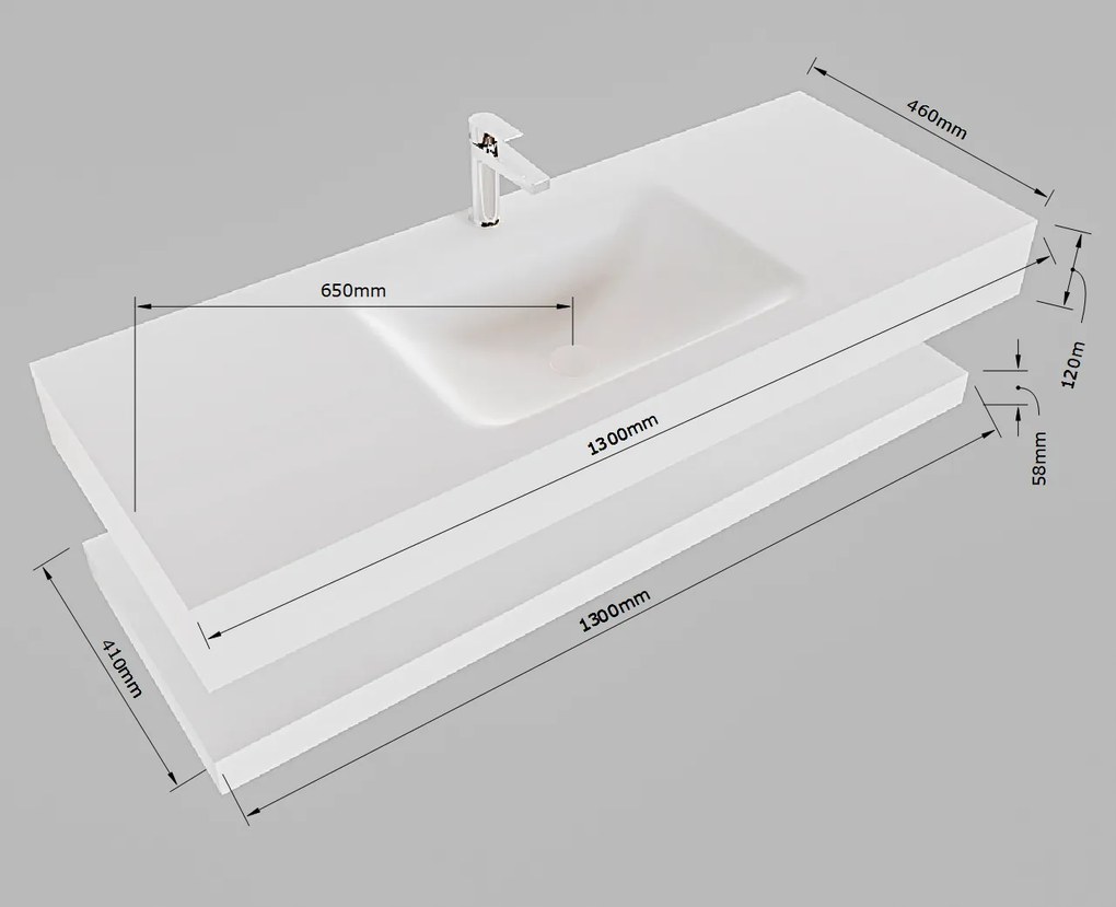 Mondiaz Alan DLux planchet 130cm met wastafel midden 1 kraangat ostra