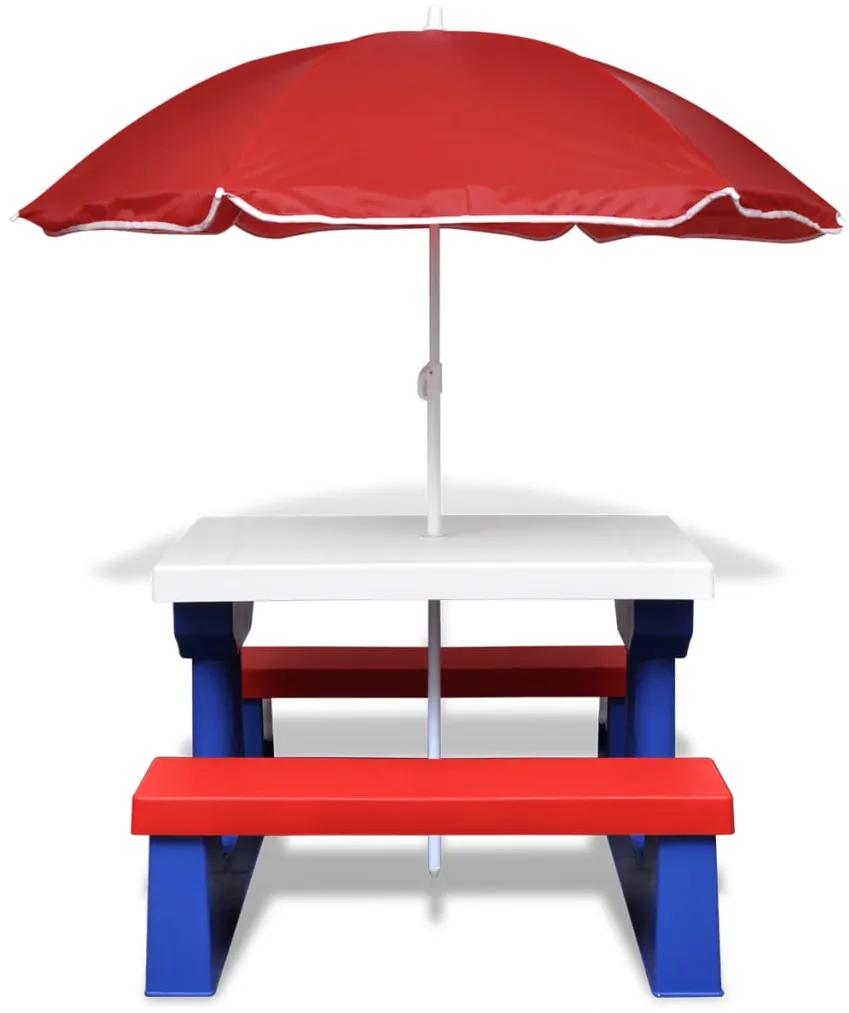 vidaXL Kinderpicknicktafel met banken en parasol meerkleurig