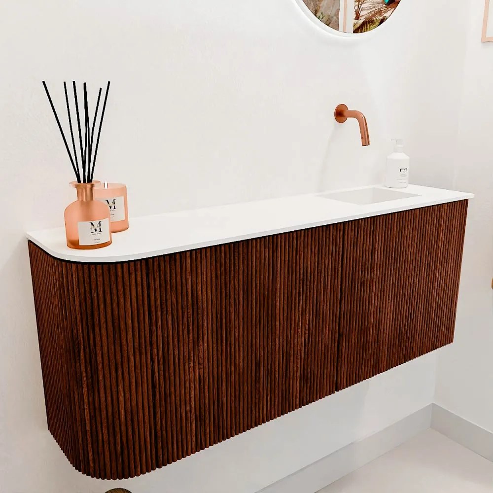 Mondiaz Joya 100cm toiletmeubel ronding links ruby met wastafel faye rechts zonder kraangat talc