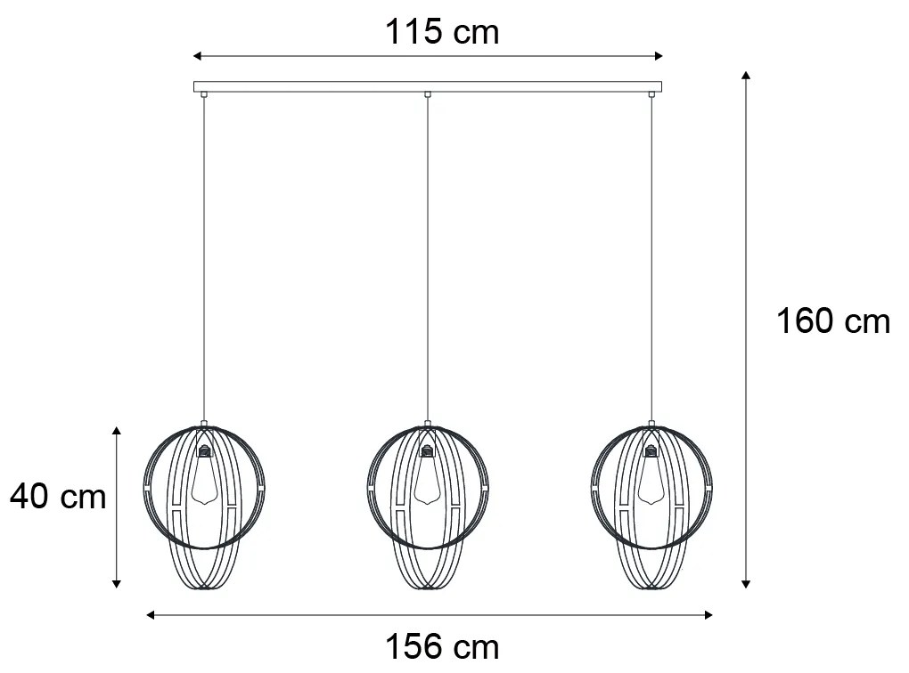 Eettafel / Eetkamer Design hanglamp zwart langwerpig 3-lichts - Indu Design Binnenverlichting Lamp