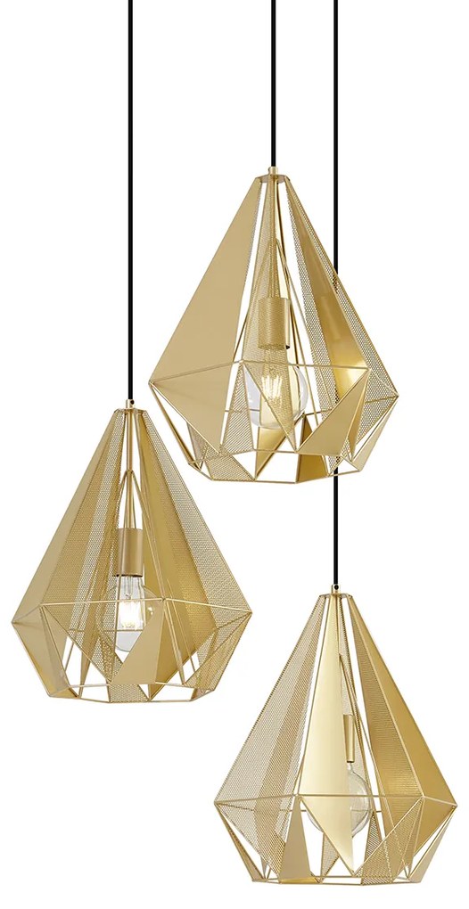 Industriële hanglamp goud met mesh 3-lichts - Carcass