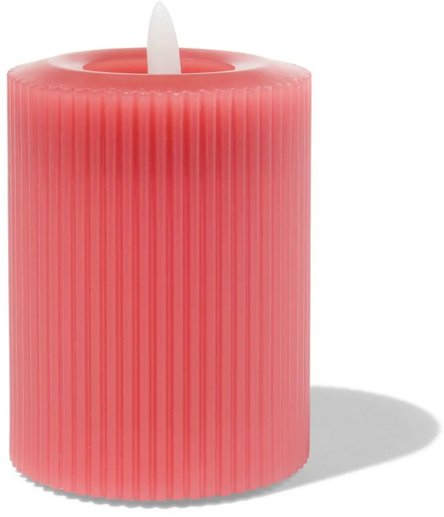 HEMA LED Ribbel Kaars Met Wax Ø7.5x10 Donkerroze (donkerroze)