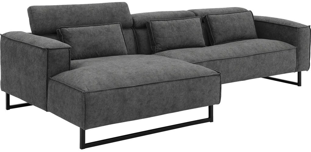 Goossens Bank Rovato grijs, stof,  met chaise longue links