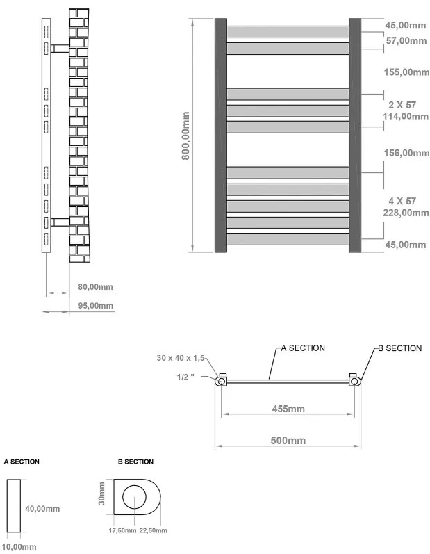 Eastbrook Defford handdoekradiator 50x80cm 405W wit glans