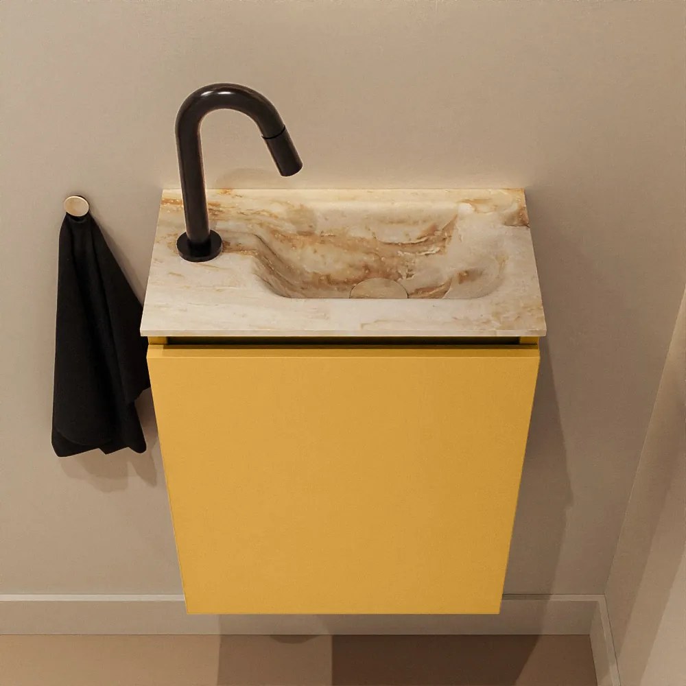 Mondiaz Ture DLux toiletmeubel 40cm ocher met wastafel frappe rechts met kraangat