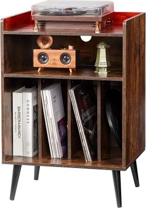 VEVOR Record Storage 3-laags draaitafelstandaard voor maximaal 150 albums, houten vinylplatenkast met displayplank voor slaapkamer en woonkamer