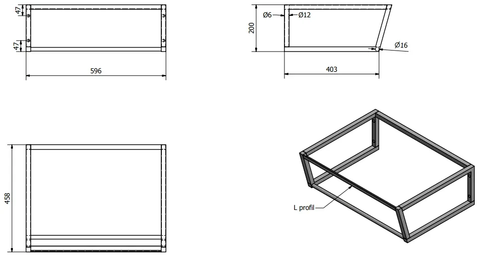 Sapho Industrial wastafel frame mat zwart 60cm