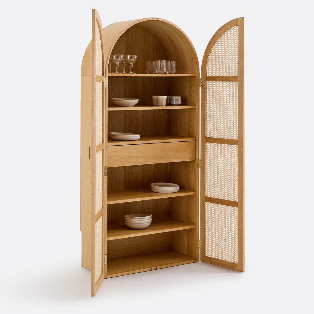 2-deurs servieskast in eikenfineer en riet, MATHEO