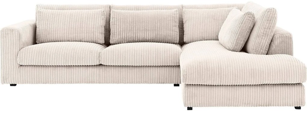 Goossens Bank Ravenia beige, stof, 3-zits, stijlvol landelijk met ligelement rechts